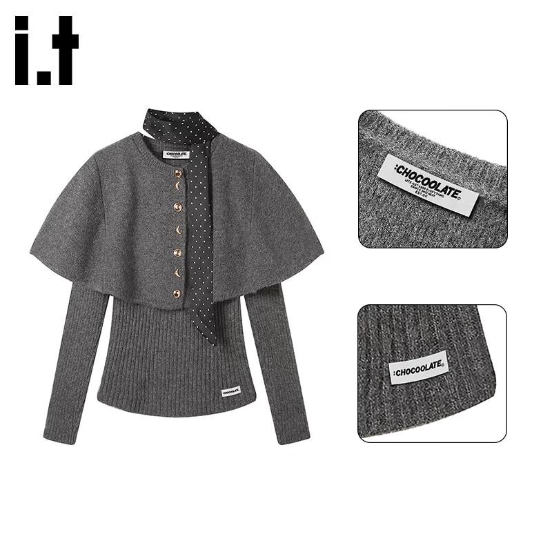 Женский вязаный свитер-кейп, имитирующий двойку One Size