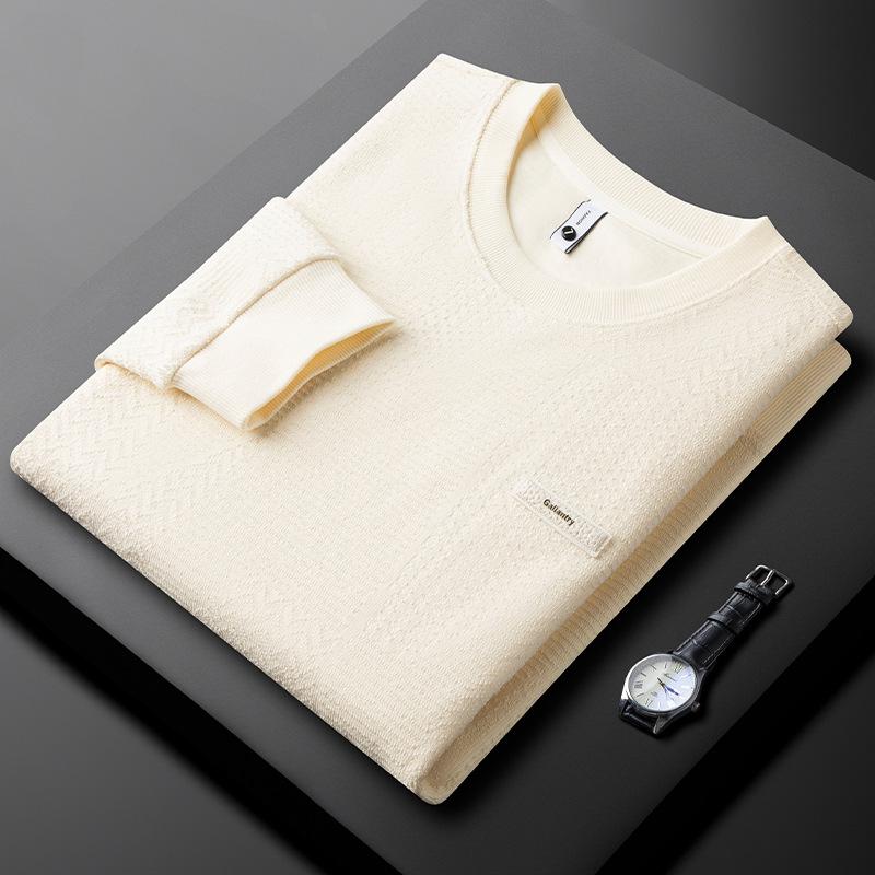 

Men s Winter Round Neck Sweatshirt - Apricot, Warm, Thick, Casual, Long Sleeve, Small Logo, High-Quality Fashionable Style L