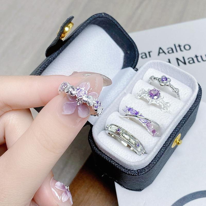 Nine Purple Separation Fire Purple Zircon Color Treasure Opening Ring Niche Design Stacking Wear Light Luxury Advanced Sense Personality Ring Female