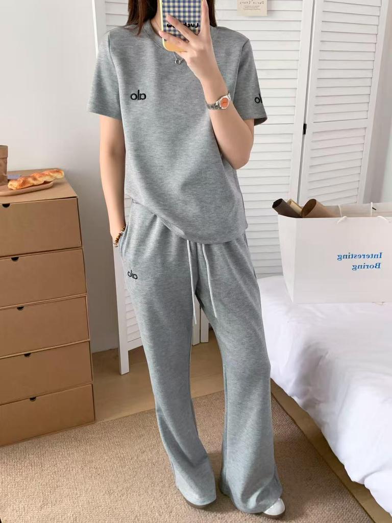 Korean Style Embroidered T-shirt & Wide-Leg Pants Two-Piece Set - Women's Summer Fashion Sportswear