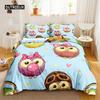 Owl Duvet Cover Set Cartoon Comforter Cover Happy Birthday Theme Bedding Set Cute Bird Polyester Quilt Cover Twin Size for Kids