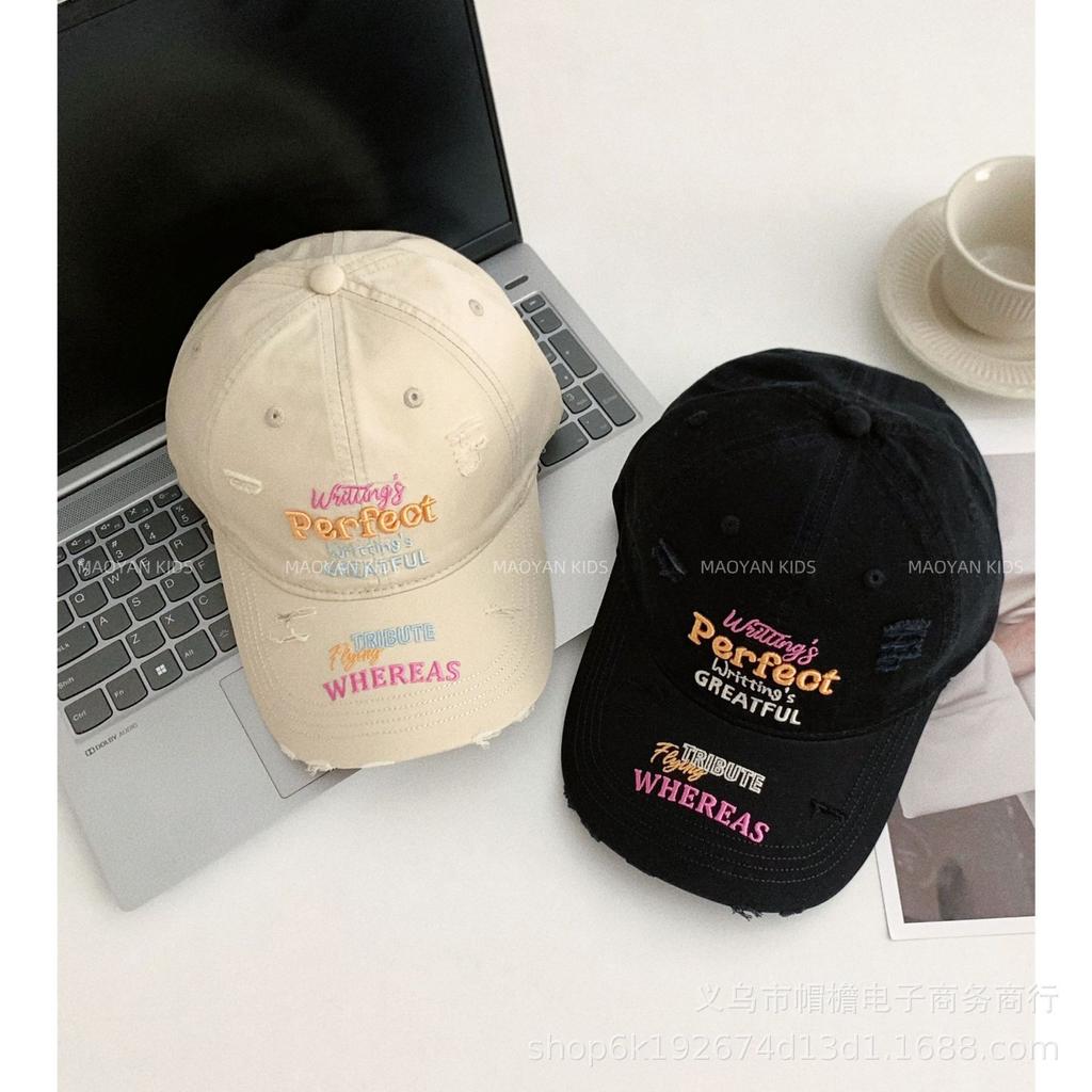 Fashionable Ripped Baseball Cap Fashionable Colorful Letters Three Dimensional Embroidery Candy Color Niche Sun Protection Baseball Cap Trendy