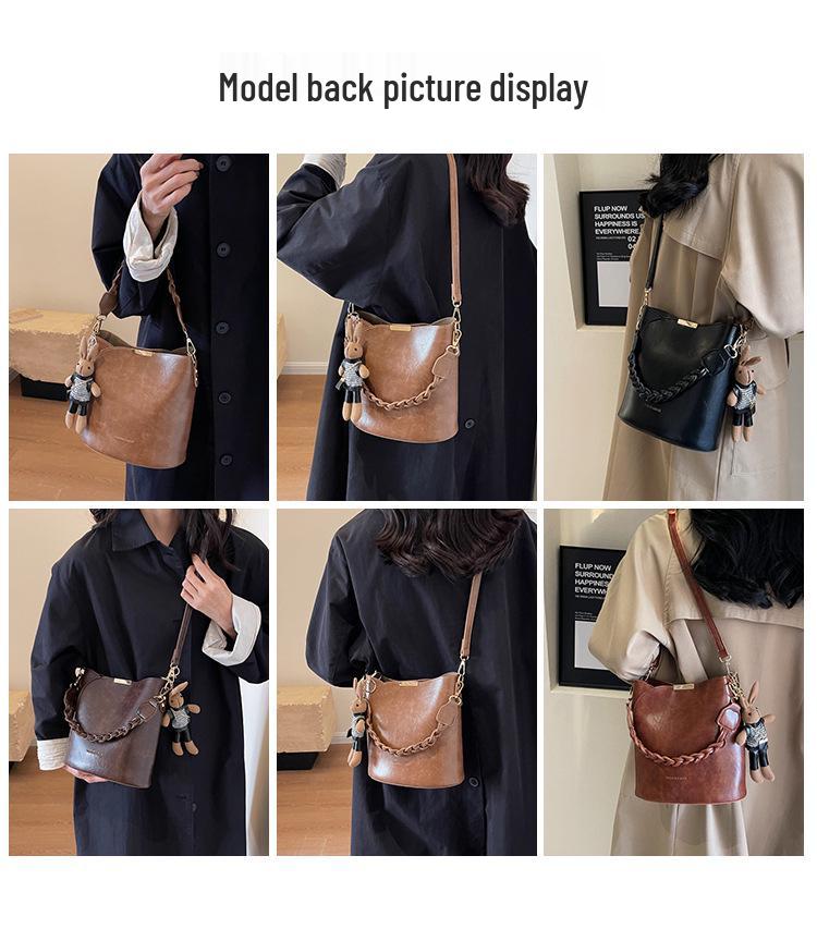 Women's 2025 Retro Niche Textured Crossbody Bucket Handbag