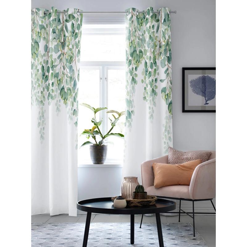Aquarell Pflanzen Grüne Blätter Fenstervorhänge für Wohnzimmer Schlafzimmer Vorhang Modern Küchenrollos Drapierungen Vorhänge