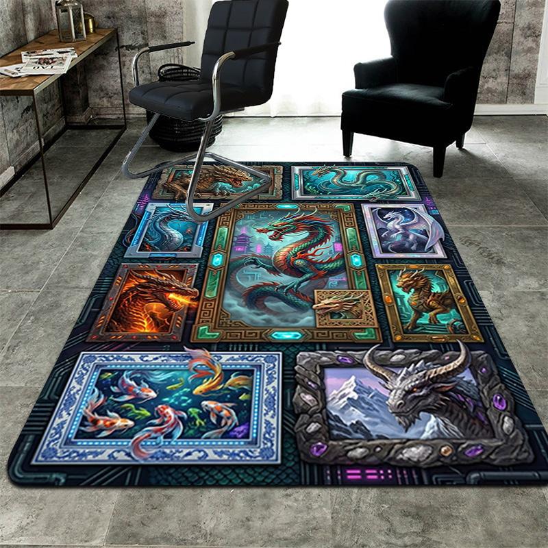 Fantasy Dragon Gallery Pattern Rug Floor Mat for Living Room or Bedroom Soft and Comfortable Carpet a Gift for Birthday and Holiday.
