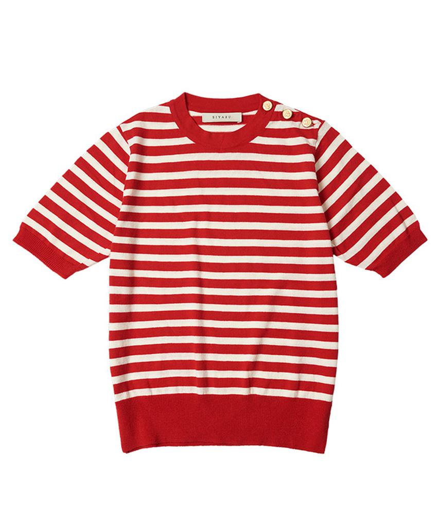 Siyajyu Sikn2073 Gold Button Stripe Knit_Red