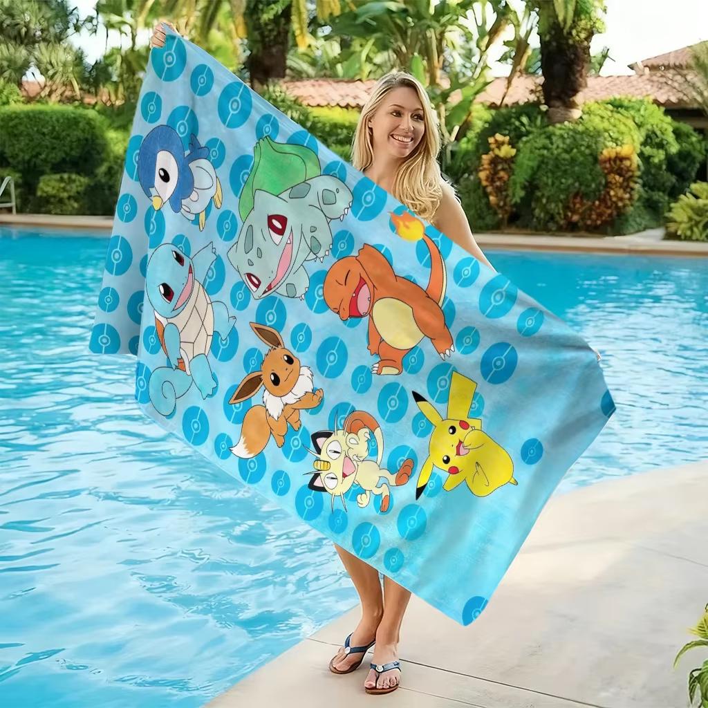 Cute Pokemon Starter Graphic Beach Towel,Microfiber Durable Sand Free,Home Decor Gift,Pikachu&Friends Print Oversized Bath Towel