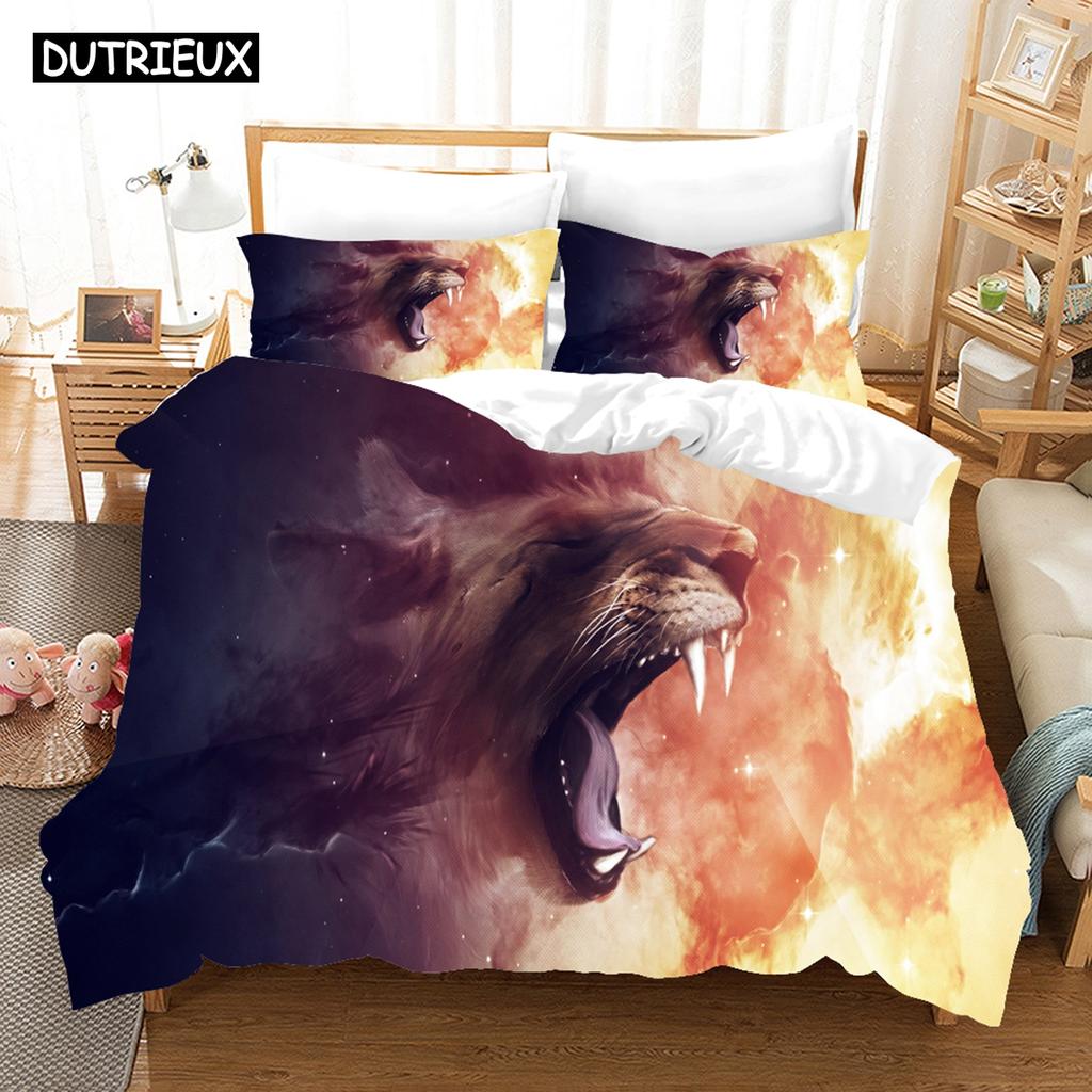 3D Printed Tiger Lion Wildness Animal Bedding Article Duvet Set Personality