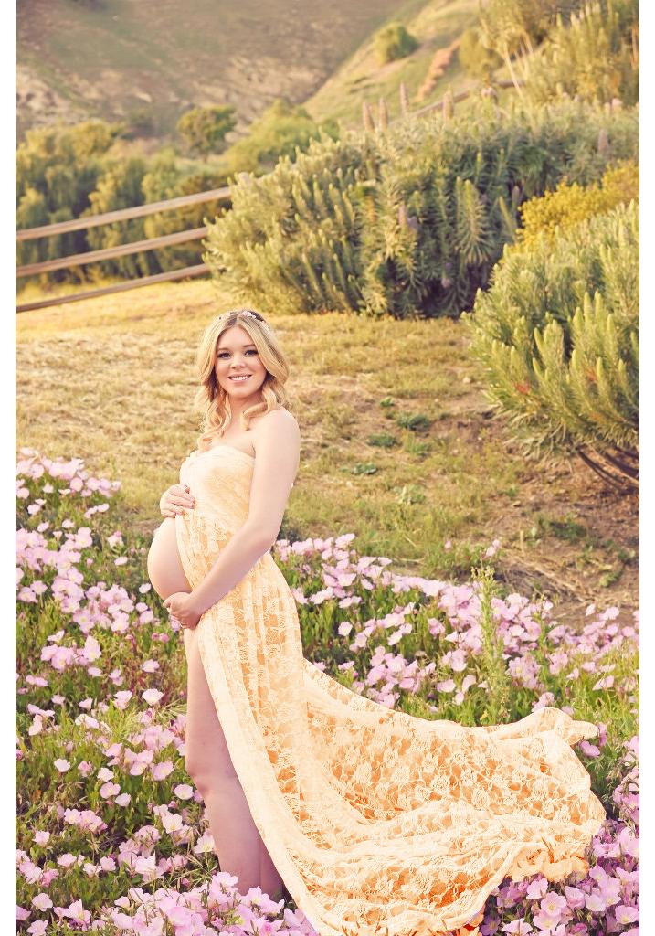 European & American Women's Lace Maternity Strapless Maxi Dress - Photography Sleeveless Long Train (2020 Model)