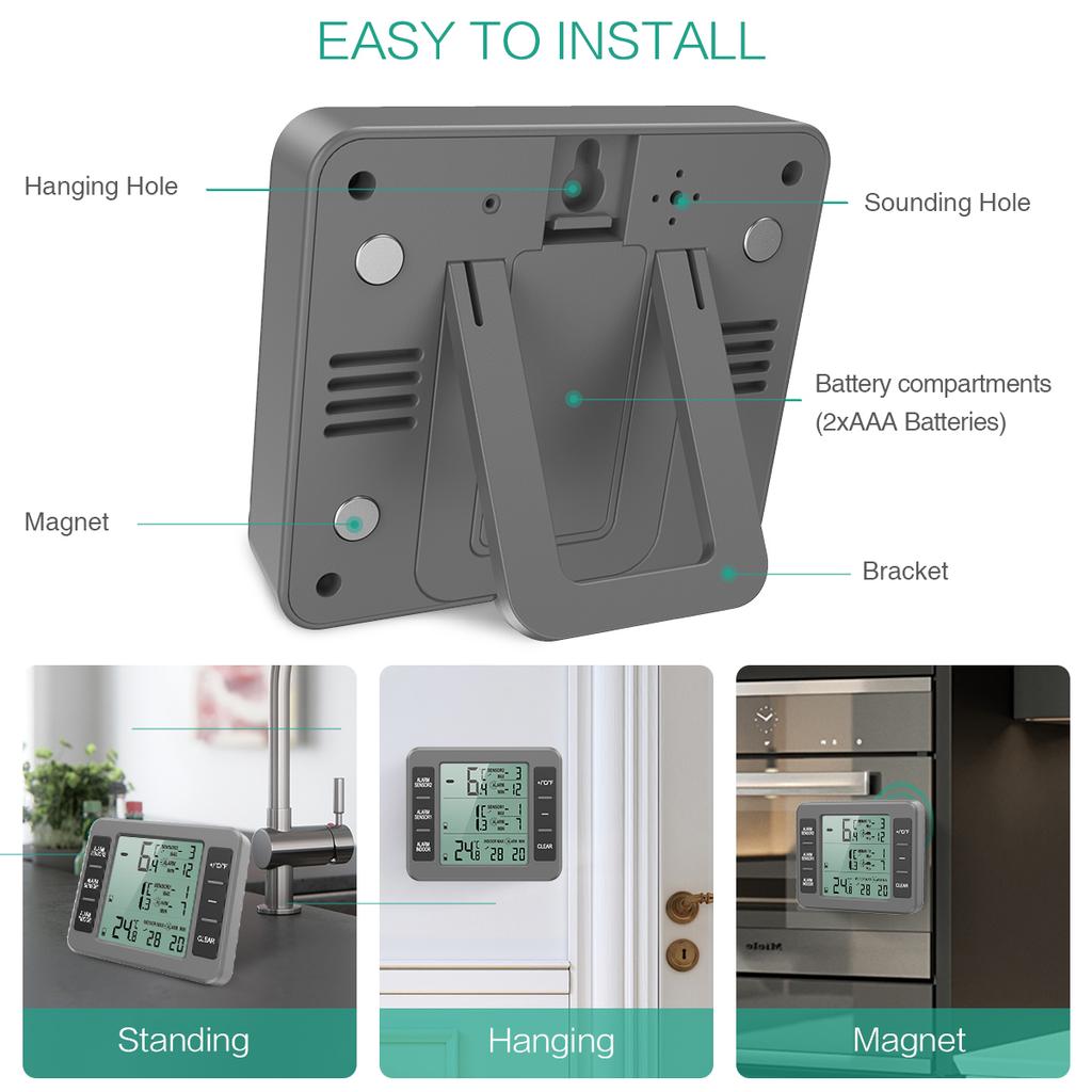 ORIA Fridge Thermometer Digital Freezer Thermometer with 2 Sensors Refrigerator Therm Wireless Indoor Thermometer for Home