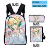 Popular Novelty Pikamee Anime 3D Print 3pcs/Set Pupil School Bags Laptop Daypack Backpack Inclined Shoulder Bag Pencil Case
