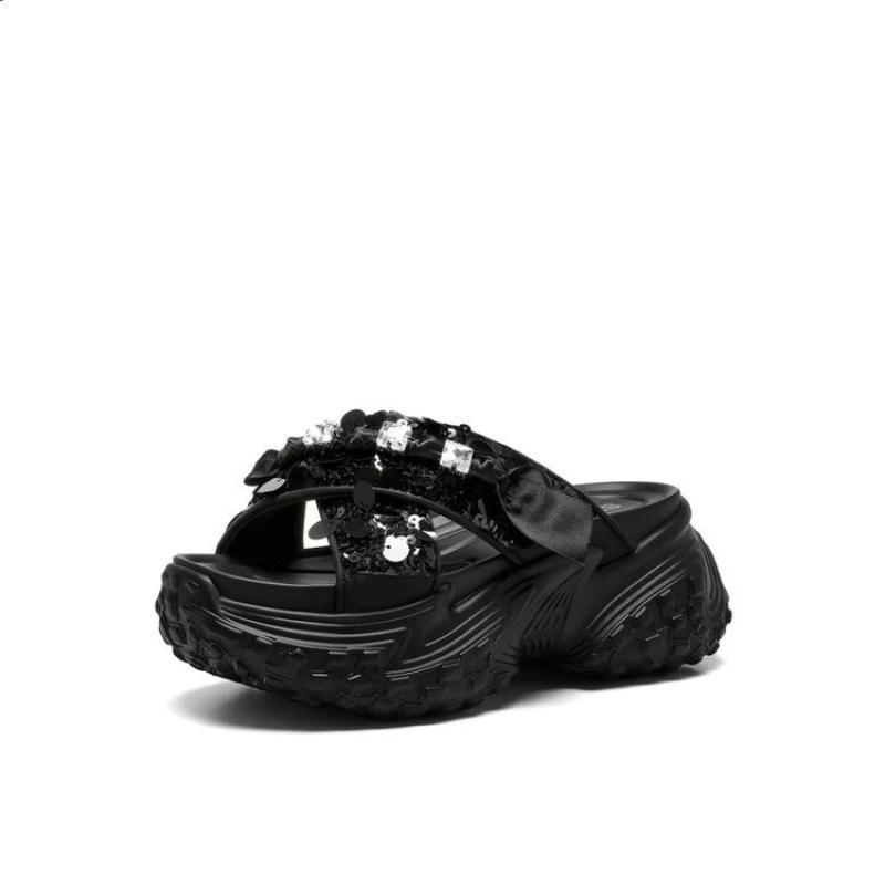 

Sports Slippers Women s Round Head Shallow Mouth Thick Soled Glitter Anti-slip Wear-resistant High-heeled Sandals 40 чорний