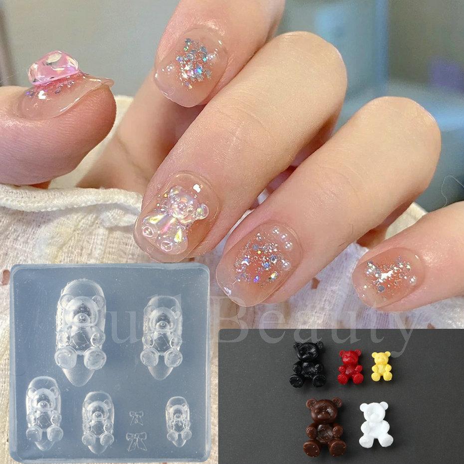 Nail Art Silicone Mold, Bow Bear Rose Three-Dimensional Nail Art Tool Jewelry Mold