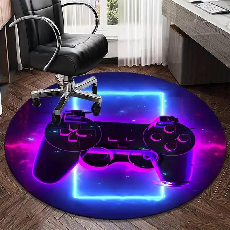 Gaming for Boys Room Gamer Casual Round Carpet with Controller Design Rug for Game Room Bedroom Decor Non-slip Floor Mat