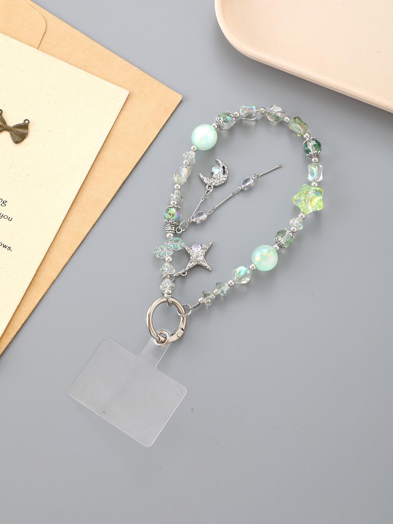 

New High-end Crystal Star Bead Wrist Style Mobile Phone Pendant, Gemstone Moon DIY Pendant, Hanging Chain With Transparent Card ABS