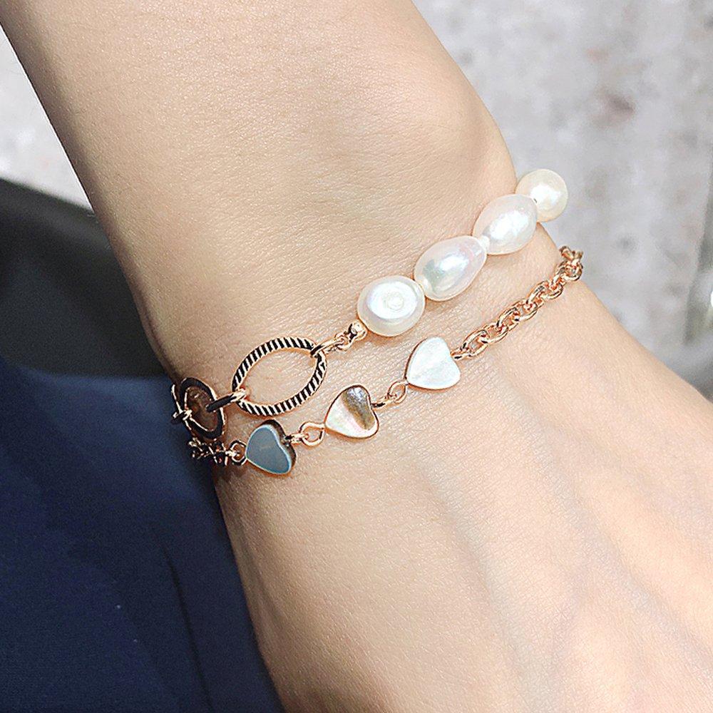 Natural Mother-of-Pearl Triple Heart Chain Bracelet Ba0495
