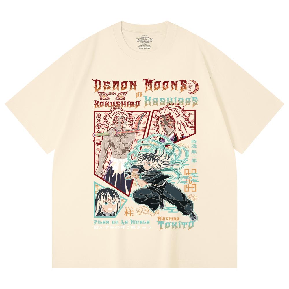 230 Gsm 100% Cotton Demon Slayer V93 Kokushibo x Tokito Print Unisex Heavy Cotton T Shirt