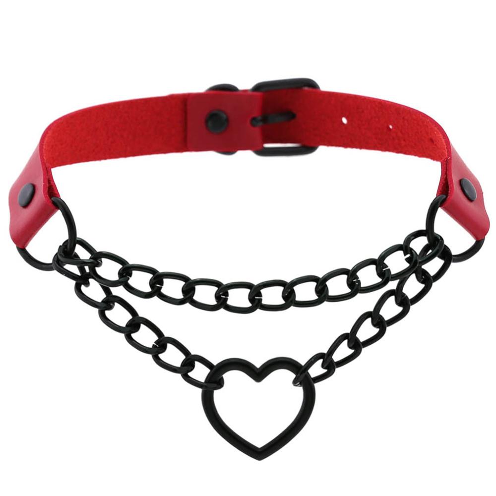 Gothic Harajaku Black Heart Chain Leather Choker Collar Punk Necklaces for Women Girls Buckle Chocker Emo Witch Jewelry