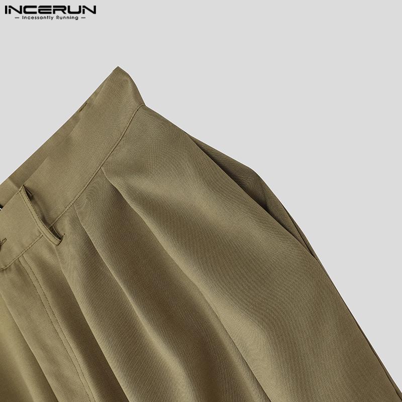 INCERUN Men High Zip-up Waist Bow Knot Casual Wide Legs Pants Trousers