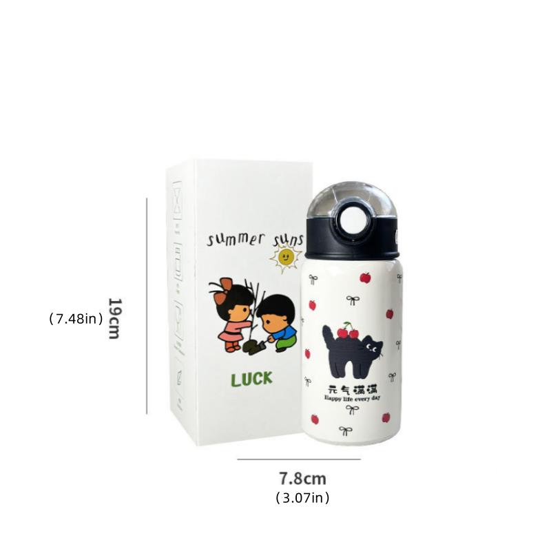 450ml Large Capacity Stainless Steel Thermos Bottle with Straw Cute Coffee Water Bottle for Girls Vacuum Flask Thermal Tumbler