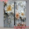 2pcs Large Floral Curtains    Delicate White Pink Blossoms with Golden Accents Lightweight Sheer for Bedroom Living Room