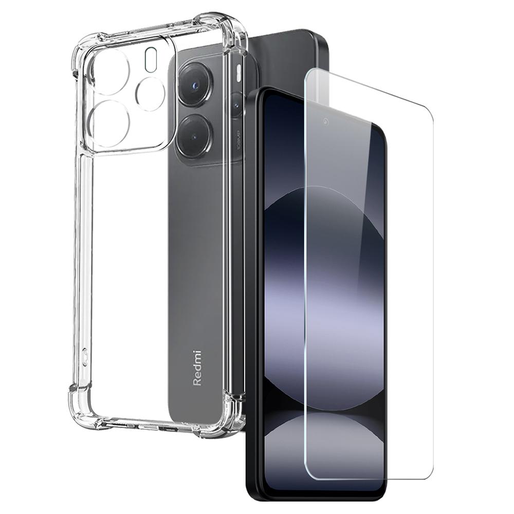 NORTHJO For Xiaomi Redmi Note 14 4G (164.84mm) Clear Phone Case Four Corner Shockproof TPU Cover with Tempered Glass