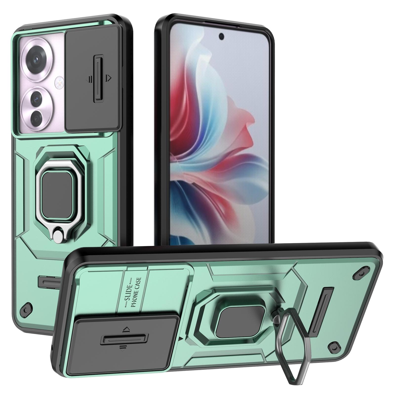 

For Oppo Reno11 F 5G Case Ring Kickstand PC+TPU Back Shell with Slide Camera Cover Green