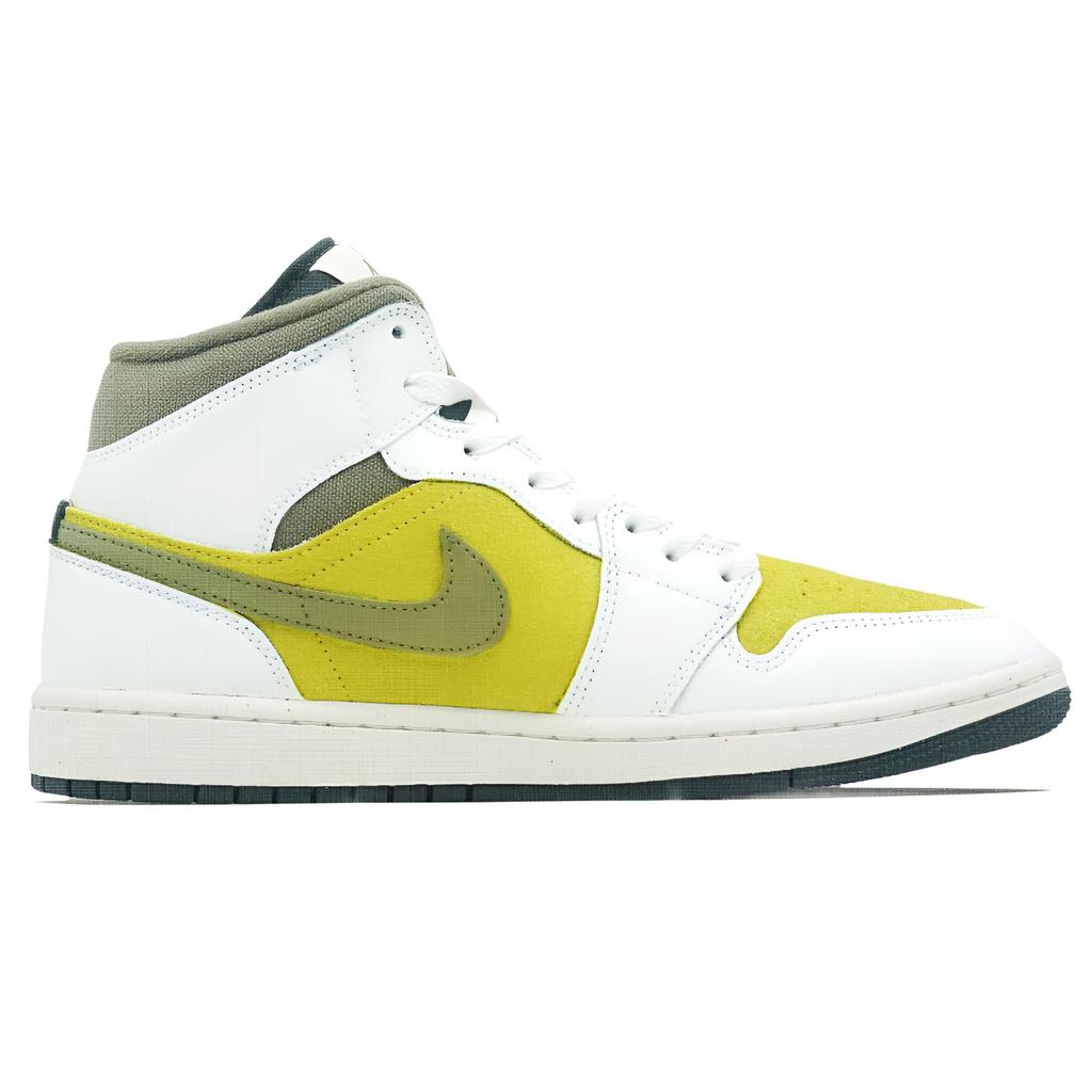 Jordan Air Jordan 1 Moss Green White Rhythm Mid top Vintage Basketball Shoes Men's HV4091-102(Team1321-)