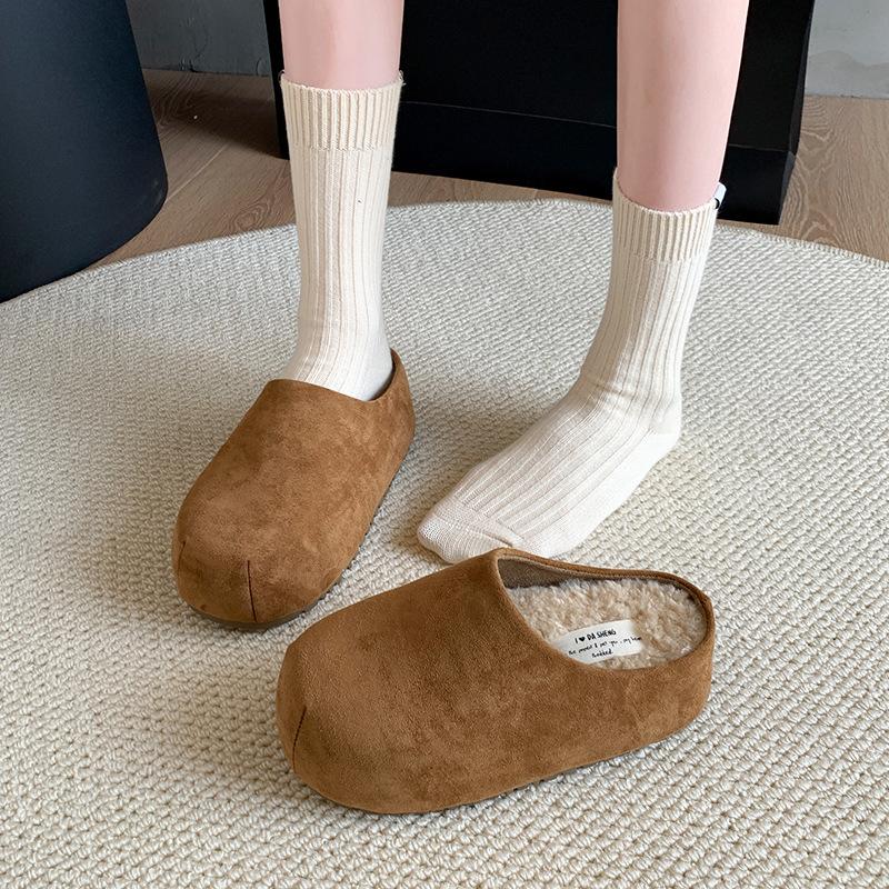 

Thick bottom inner height increase women s outer wear autumn and winter new retro bag head half drag velvet 40 верблюд