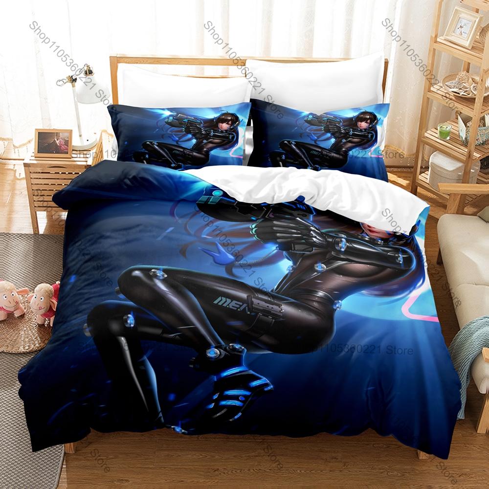 Overwatch Duvet Cover + 2 Pillowcases, Popular Game Print Bedding Set Soft Fabric for Gamers Bedroom Decor & Gift