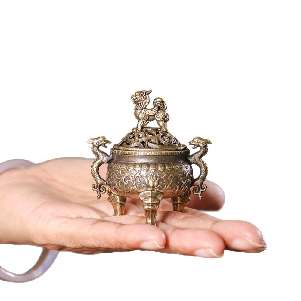 Kylin Three-Legged Alloy Incense Burner with Elephant Foot and Lotus Leaf Design