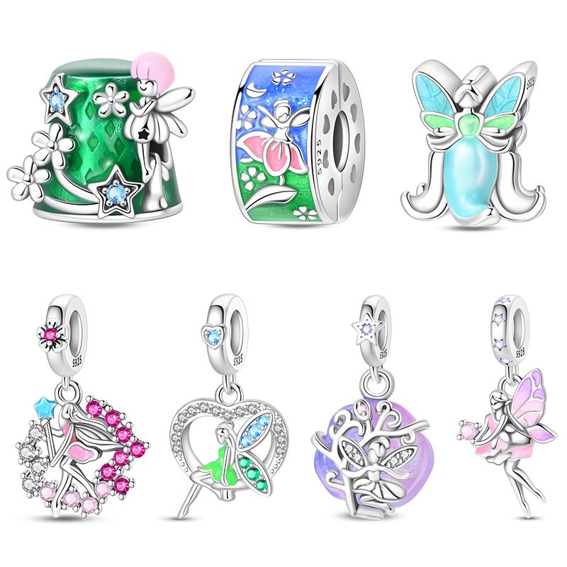Original Charms Fixed Clamp Beads Copper Flower Fairy Beads Elf Pendant Fit Necklace Bracelet Women Jewelry Gifts