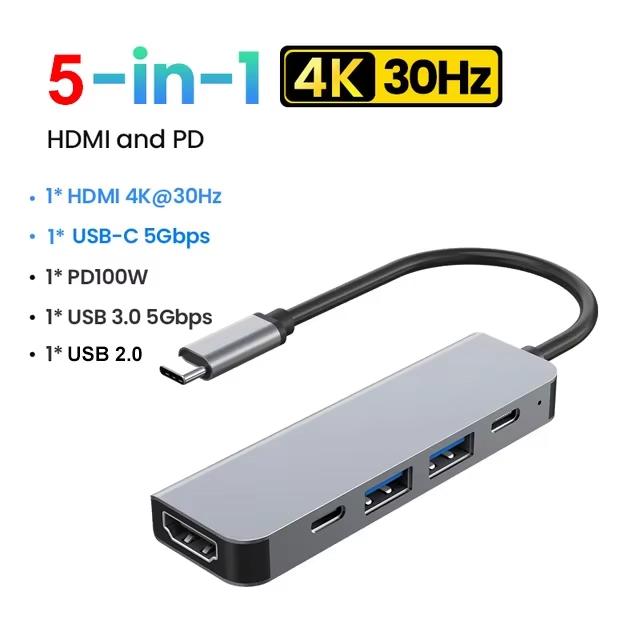 3-in-1 USB C Hub Type-C to HDMI Adapter USB-C 3.1 Splitter 4K30Hz PD100W SD TF Docking Station for MacBook iPad Pro Air USB 3.0