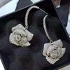 European & American Fashion Zircon Camellia Rose Earrings for Evening Dress
