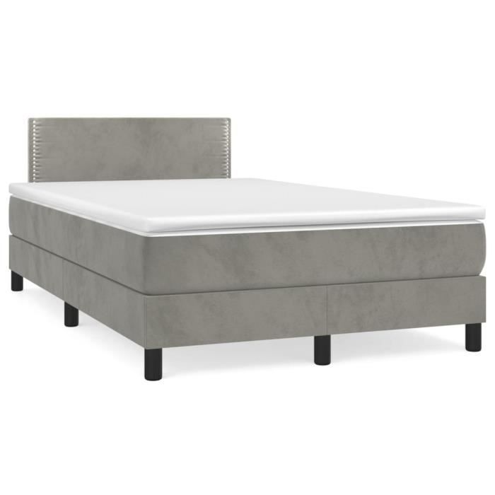 3141233 vidaXL Lit à sommier tapissier et matelas Gris clair 120x200cm Velours