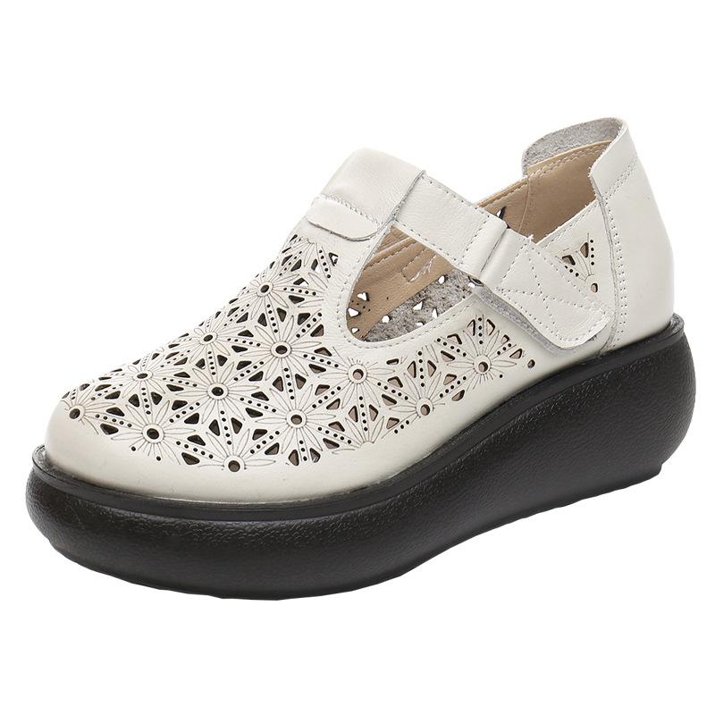 Fashion GKTINOO 2025 Spring Summer Hollow Genuine Leather Shoes Sandals Platform Increase Shoes Wedges High Heels Large Size Women Shoes