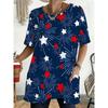 Women's Summer Contrasting Star and Fireworks Print Round Neck Short Sleeves Casual Top
