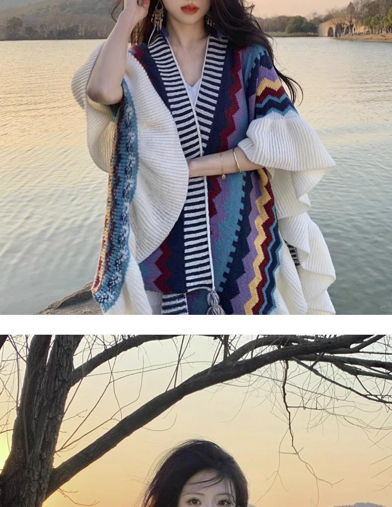 Manufacturer's New Ethnic Style Ruffled Knit Shawl: Xinjiang Stripe, Sichuan-West Travel, Thick and Warm