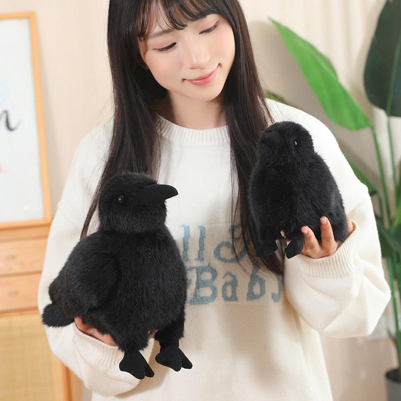 15/25cm Simulated Black Crow Stuffed Animal Bird Crow Plush Toys Chubby Raven Soft Dolls Zoo Trip Gifts Realistic Plushie Toys