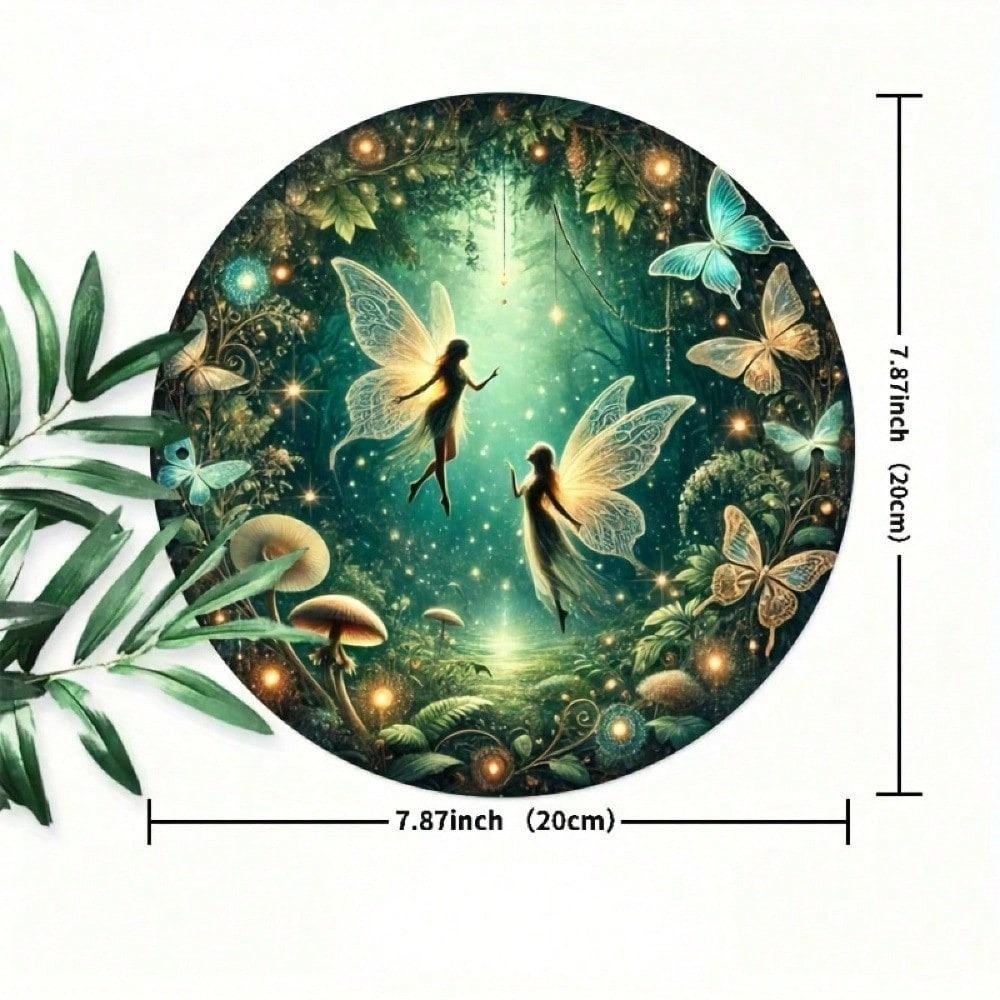 VANRISEN Vintage Fairy Forest Round Metal Tin Sign Fantasy Animal Plant Wall Art Kids Room Garden Porch Decor