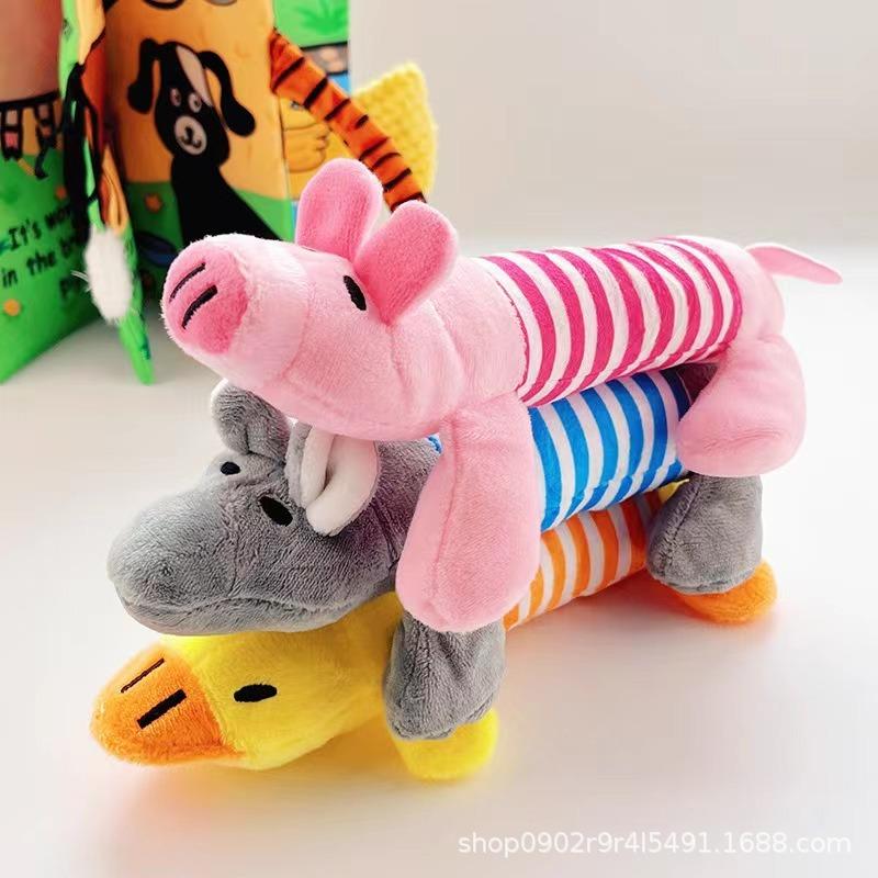 Blue Striped Elephant Plush Dog Toy, Squeaky Stuffed Animal Chew Toy for Small Medium Dogs, Interactive Pet Play Gift