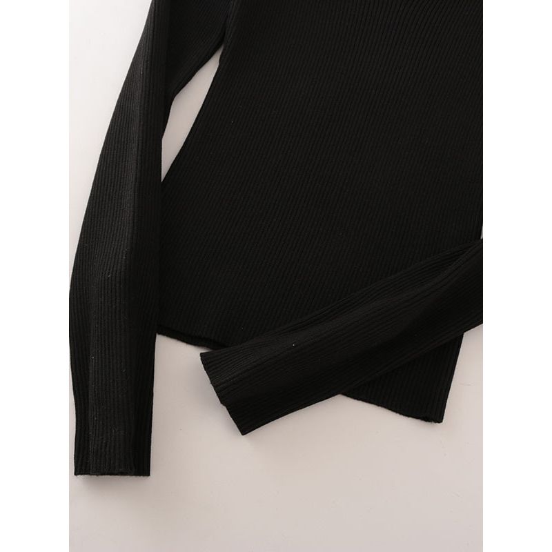 Foreign Trade Source Single Drop Collar Sneaky Design Long Sleeve Knit Black Sexy Inner Wear Pullover Pure Desire Bottoming Shirt