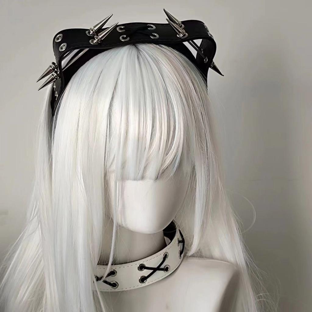 Dark Punk Cat Ear Rivet Headband Subculture Pointed Paw Cat Heavy Metal Leather Headband Spice Girl Gothic Headband