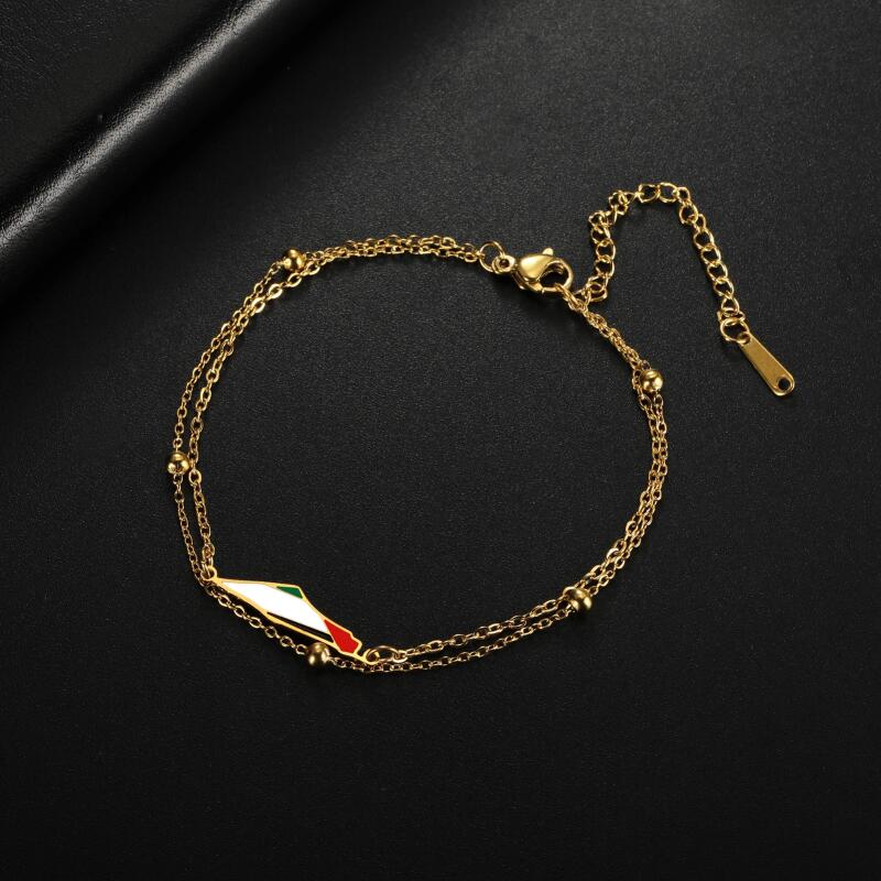 Verstellbares Kettenarmband, zweilagiges Edelstahl-Armreif mit geometrischem Anhänger - Schiebeschließe, Unisex-Schmuck, 15-19 cm, Gold-/Silberfarben