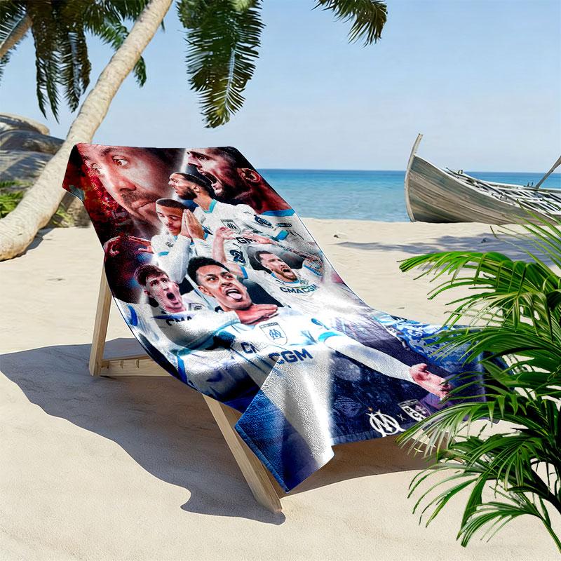 Olympique de Marseille Print Beach Towel, Large Soft Quick Dry Towel for Beach Camping Swimming