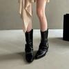 European and American Spice Girls Pointed Rivets Western Boots Women's Summer 2025 New Metal Belt Buckle High Heel Boots