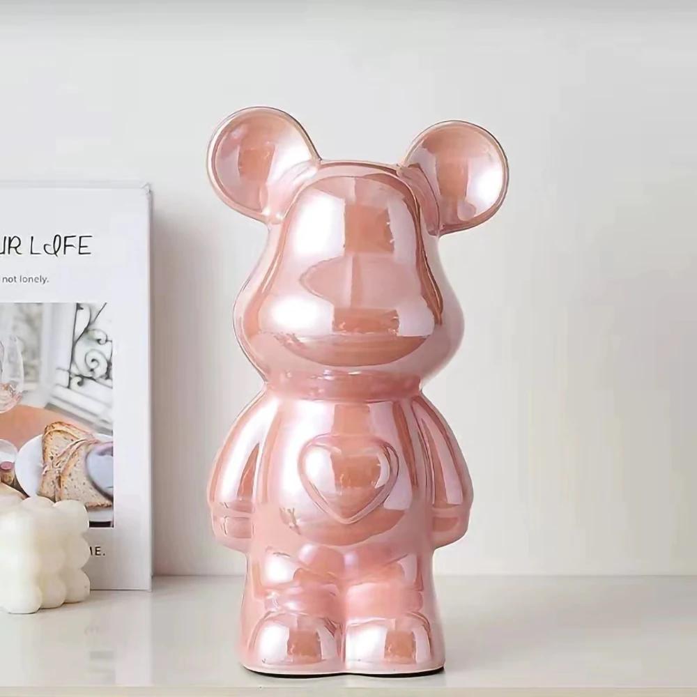 2pcs Aesthetic Bear Brick Ceramic Statue Teddy Bear Decor Action Figure Sculptures Ornament for Room Home Decoration Crafts