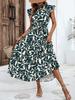 2026 New Summer Fashion Women's Ruffled Flutter Sleeve Lace-Up Printed Fairy Dress