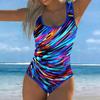 Costume da bagno intero estivo sexy con stampa a righe iridescenti sfumate, vestibilità aderente, scollo a U profondo sulla schiena, costume da bagno alla moda accattivante per spiaggia, piscina, vacanze