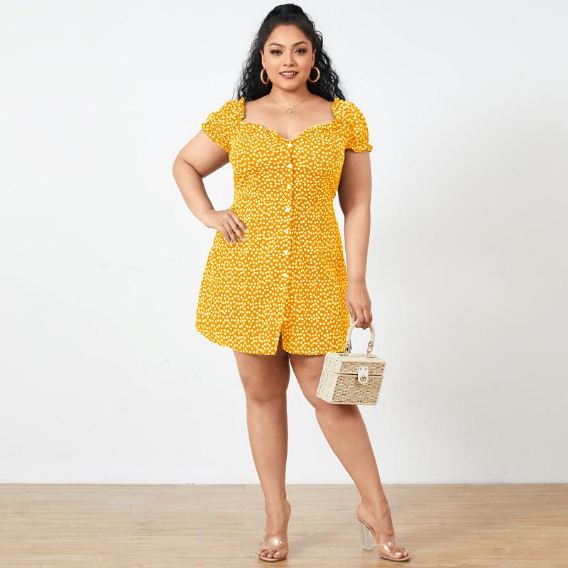 Summer Women's Fashion Polka Dot Print Holiday Mini Dress Button Down Short Sleeve Sexy Bodycon Short Dresses Plus Size Vestidos FZH